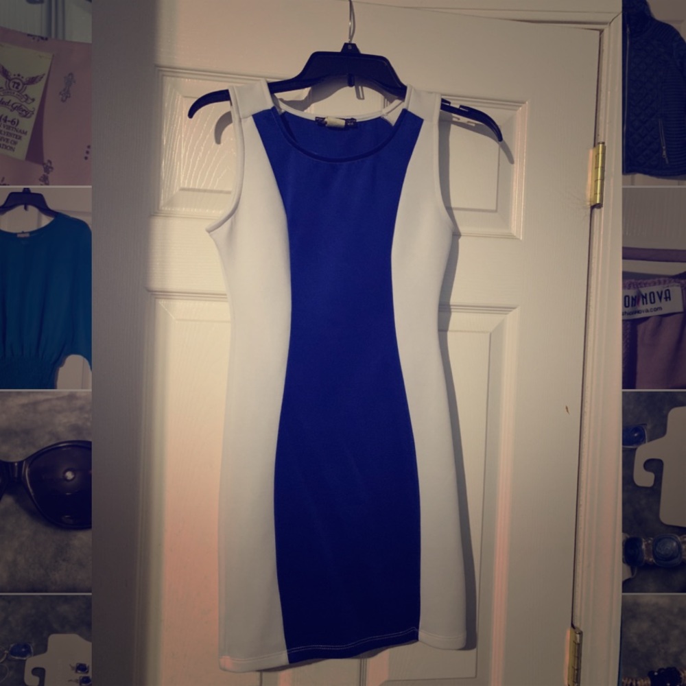 BLUE WITH WHITE CUTE SHORT CASUAL DRESS